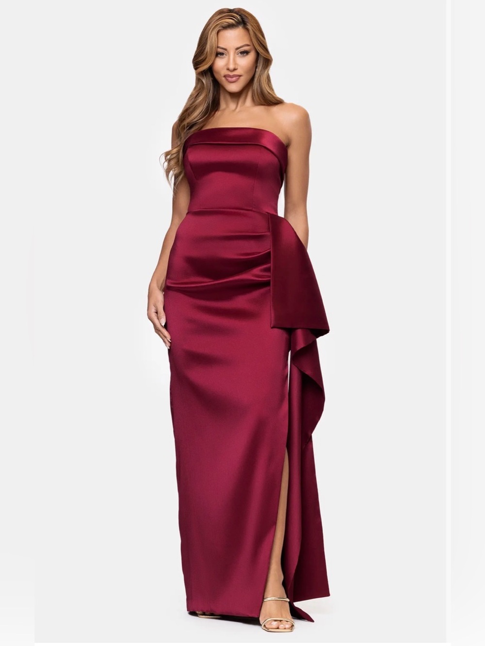 Ruffle Strapless Mikado Column
Gown
Xscape Evenings